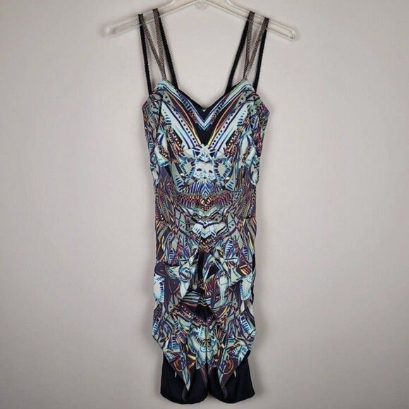 Nicole Miller Size 2 Silk Multicolor Mini Dress Spaghetti Straps - Picture 2 of 12